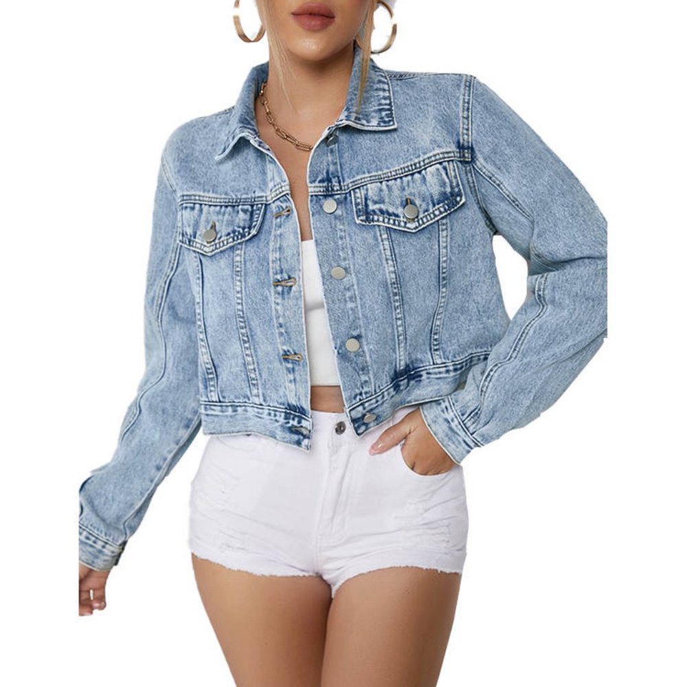 Cali Chic Women's Denim Jacket Celebrity Snow Washed Light Blue